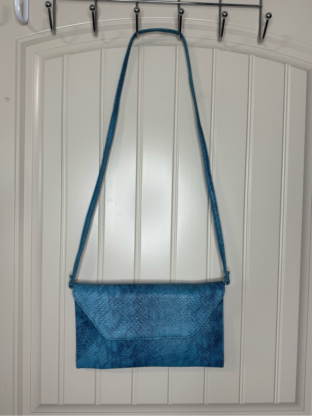 2/for $20 🪩 NEW Clutch & Crossbody Bag in Blue Teal, Faux Snakeskin - 6x12” - Picture 2 of 13